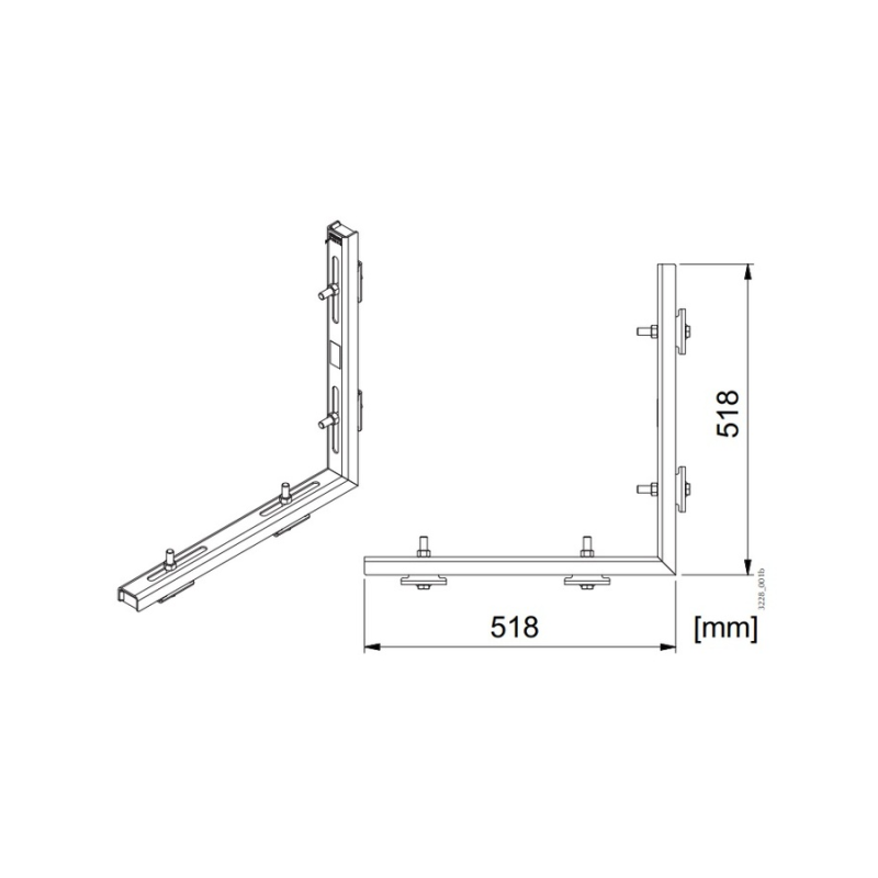 Konsol för montering av räckesnät i vinkel.