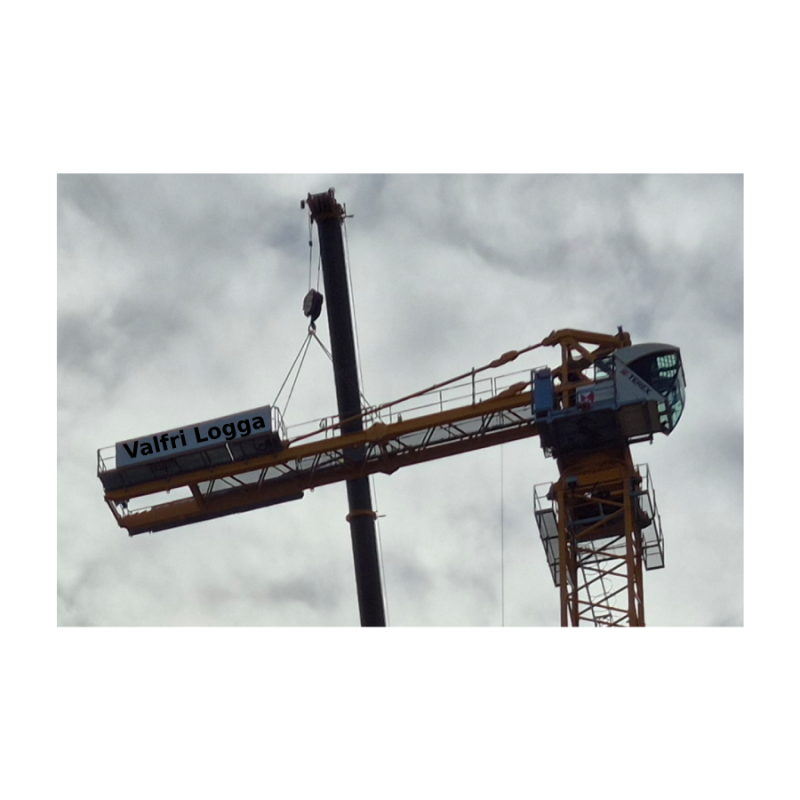 Profileringsskylt monterad på kran, anpassad för två logotyper.